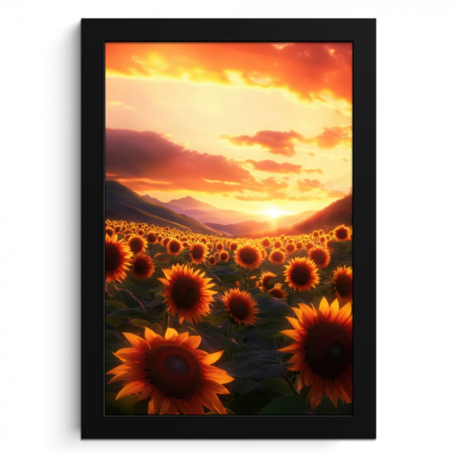 Zonnebloemen - Zonsondergang - Landschap KitchenYeah - Keuken - Fotolijst klein -3d