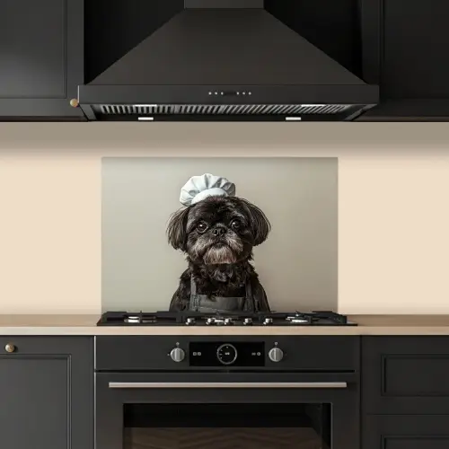 Kokskleding - Zwart - Hondje keuken achterwand spatscherm klein -sfeer1