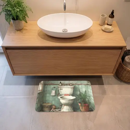 Vintage - Toilet - Illustratie Badmat klein -sfeer1