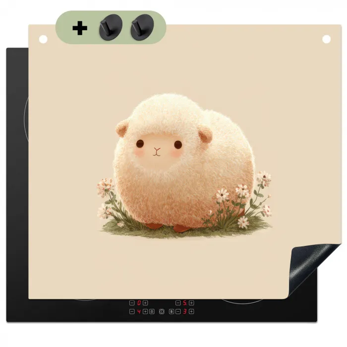 Schaap - Beige - Bloemen Inductie beschemer met haakjes middel -3d