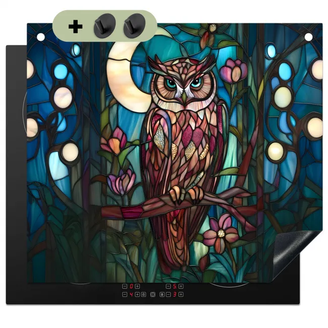 Uil - Mozaïek - Maan - Nacht Inductie beschemer met haakjes middel -3d