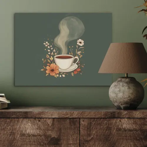 Kop - Bloemen - Groen - Koffie PET vilt klein -sfeer2