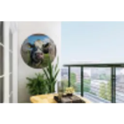 Doorkijk - Koe - Weiland - Dieren - Natuur Wandcirkel tuinposter met ringen klein -buiten1