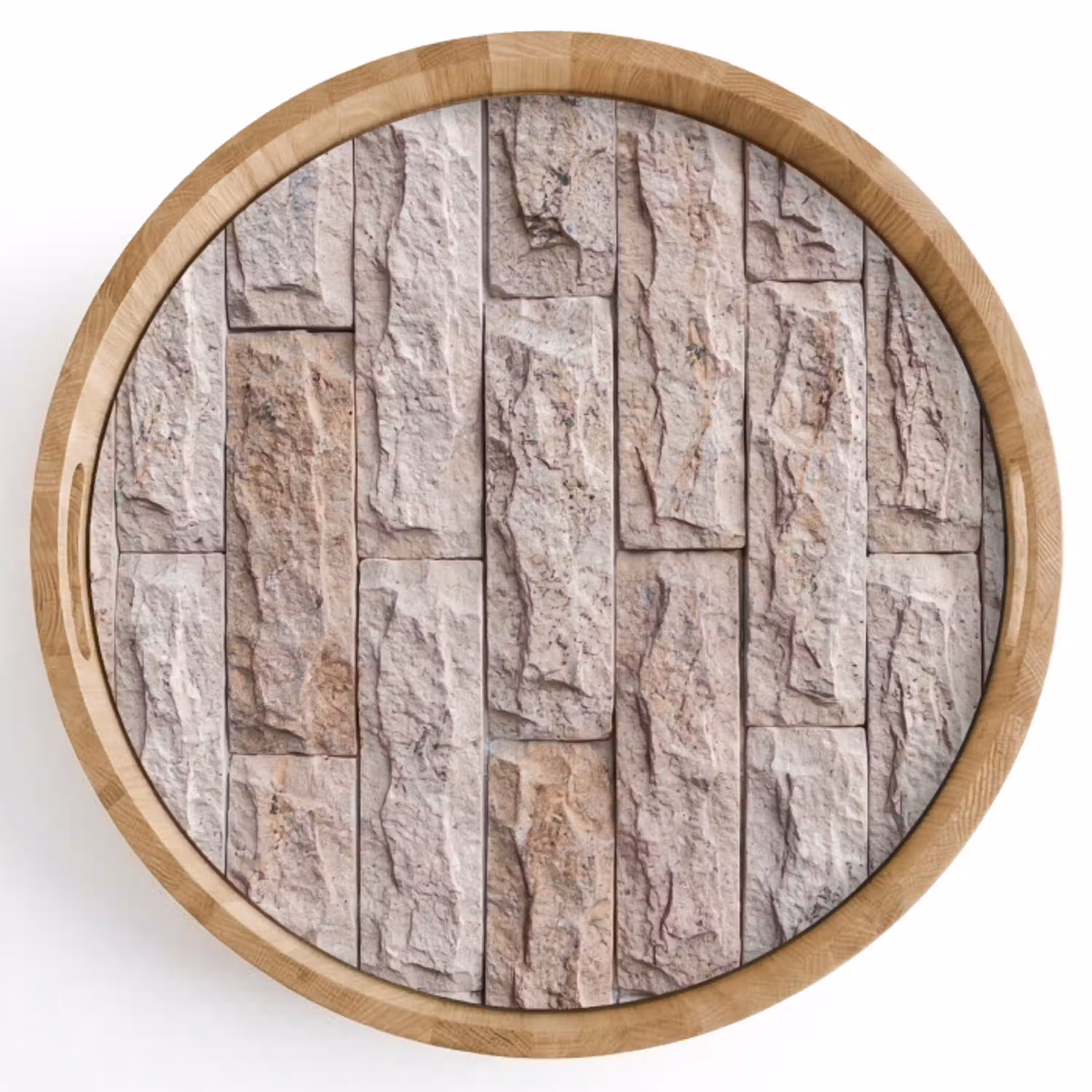 Muur - Steen - Ruw - Beige - Textuur Dienblad Rond middel -z3d_shopping