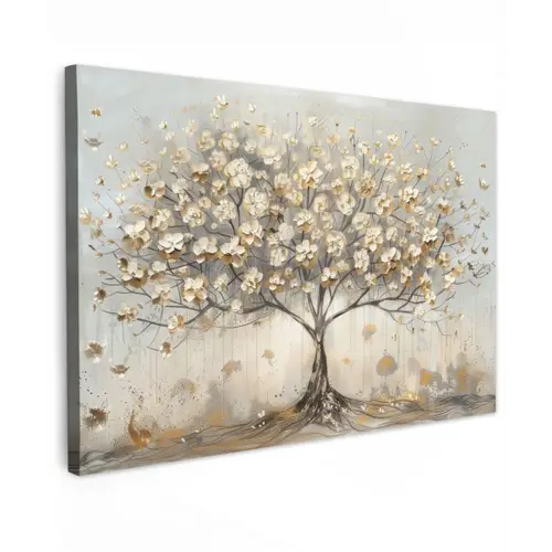 Boom - Beige - Goud - Verflook - Grijs canvas 2cm klein -z3d