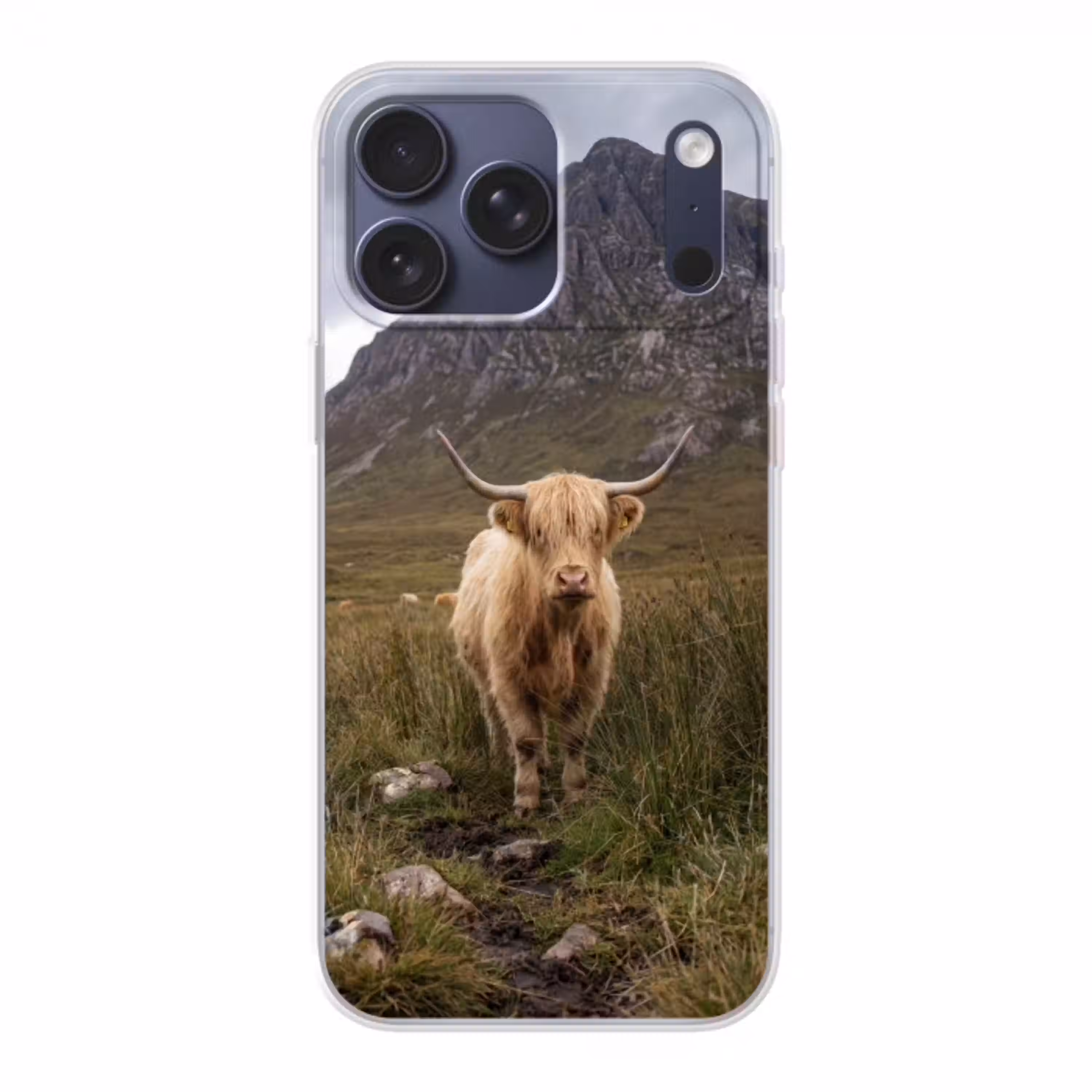 Schotse hooglander - Bergen - Grasveld Telefoonhoesje iPhone 17 Pro Max klein -3d