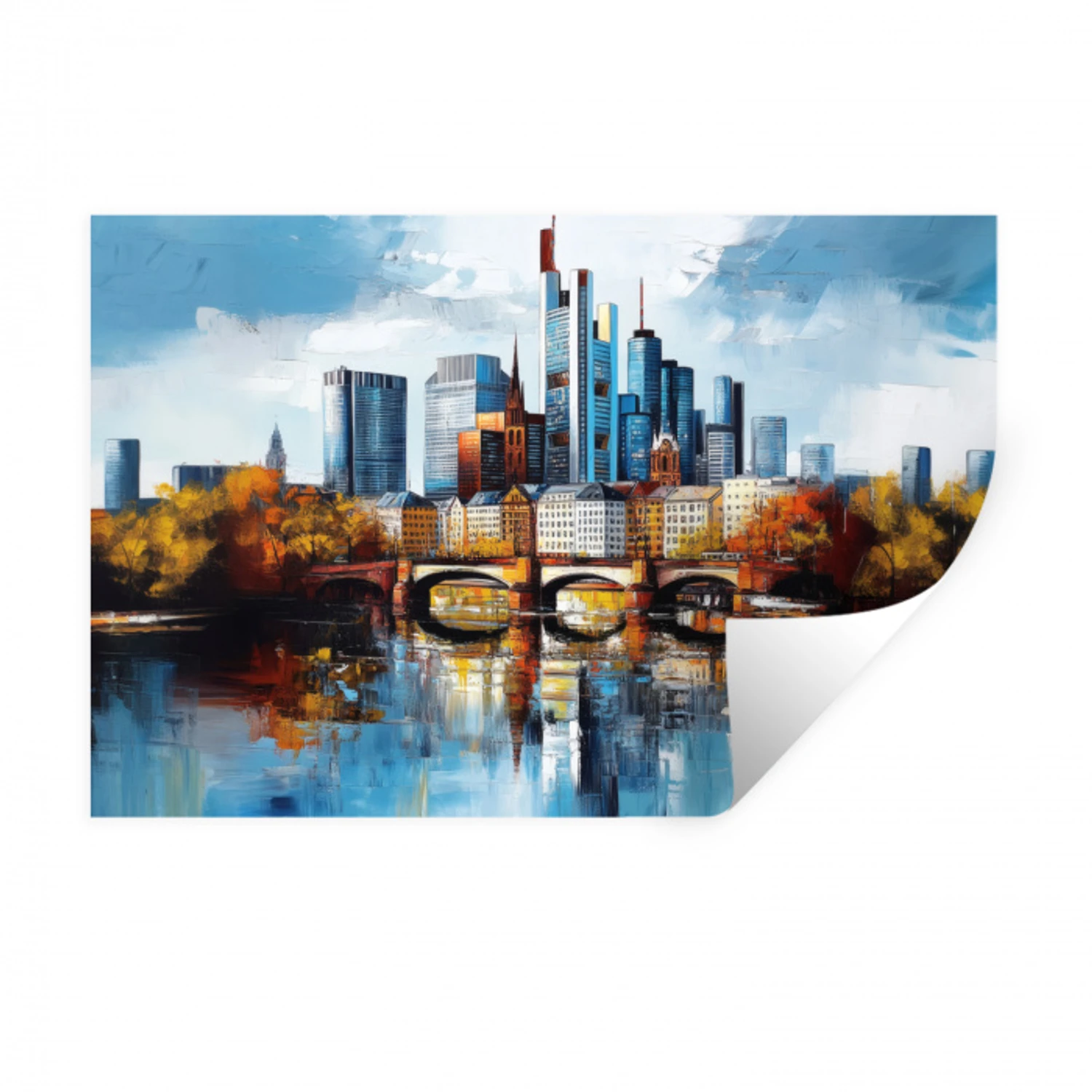 Bomen Frankfurt- Stad - Skyline - Brug Muursticker klein -3d