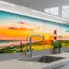 Vuurtoren - Natuur - Zon - Landschap - Gras - Strand - Zee keuken achterwand 2 middel -3d_schuin
