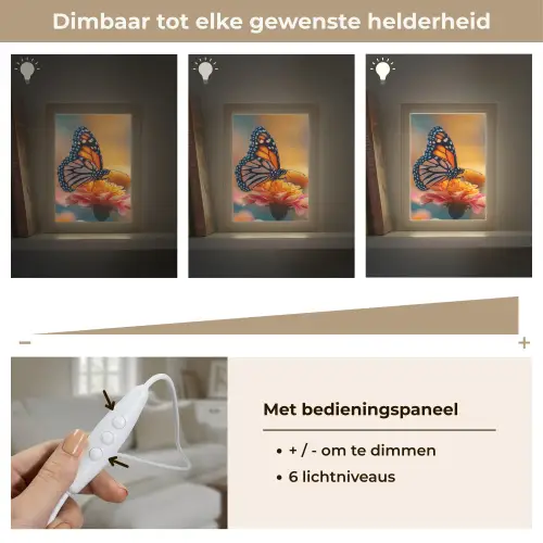 Vlinder - Dieren - Kleurrijk - Natuur - Bloemen Light Box met kabel (Tafellamp) klein -USP_dimbaarNL