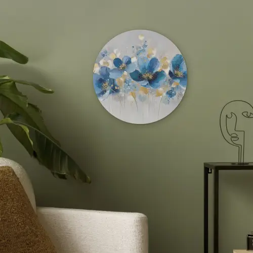 Bloemen - Blauw - Abstract Akoestische PET Vilt - Rond klein -sfeer2