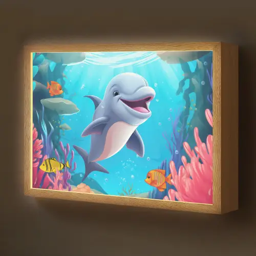 Dolfijn - Zeedieren - Onderwater - Kinderen - Meisjes Light Box met batterij (Wandlamp kind) middel -z3d_website