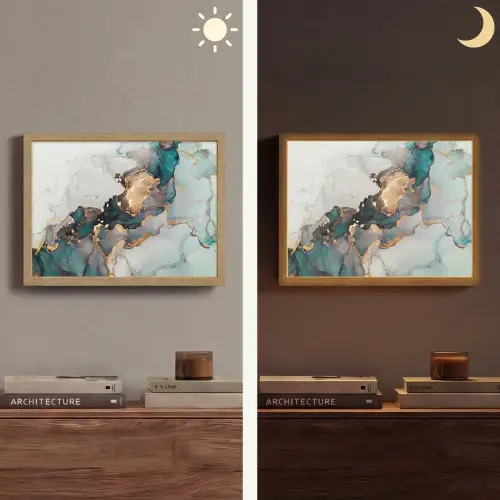 Blauw - Marmer - Goud Light Box met batterij (Wandlamp) middel -sfeer3
