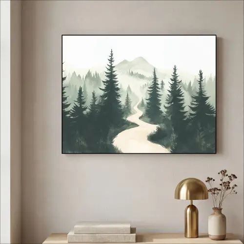 Pad - Bomen - Bos - Illustratie Textielframe zwart klein -sfeer2