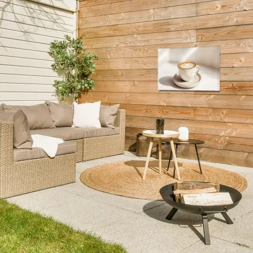 Cappuccino - Schuim - Schotel - Beige Tuinposter op houten frame 2 cm dik klein -sfeer2