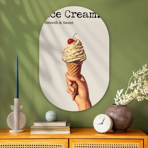 Ice cream - Softijs - Kleurrijk - Kers Wandcirkel Ovaal Glas middel -sfeer2