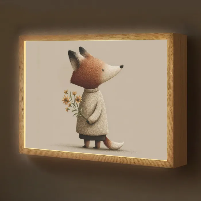 Vos - Gele bloemen - Minimalistisch Light Box met batterij (Wandlamp kind) middel -z3d_website