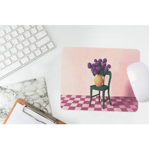 Stoel - Vaas - Bloemen - Geblokt muismat rubber klein -witbureau