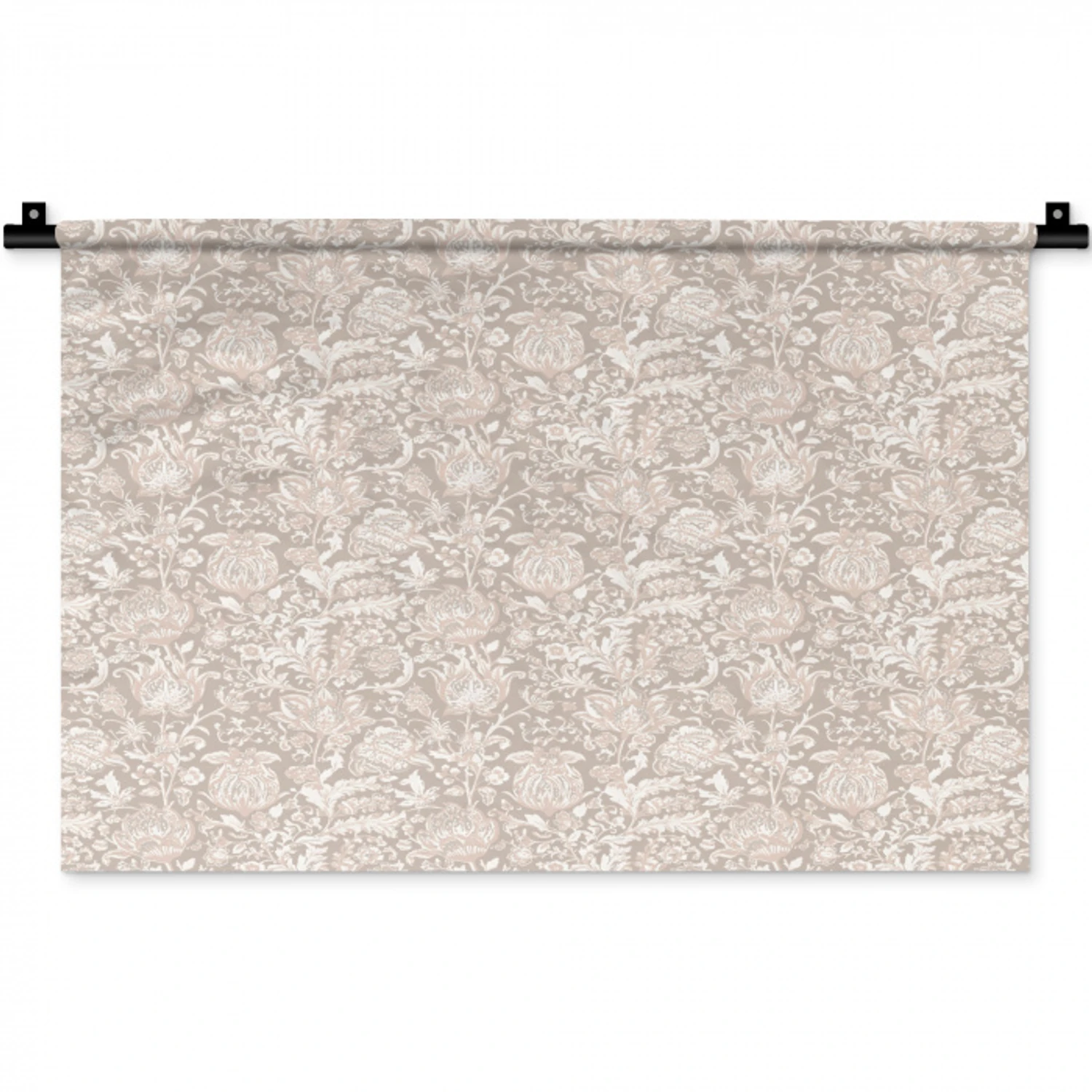 Bloemenprint - Grijs - Crème Wandkleed katoen klein 269 -zz3d