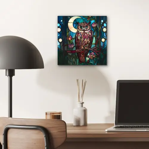 Uil - Mozaïek - Maan - Nacht aluminium wit klein -sfeer5