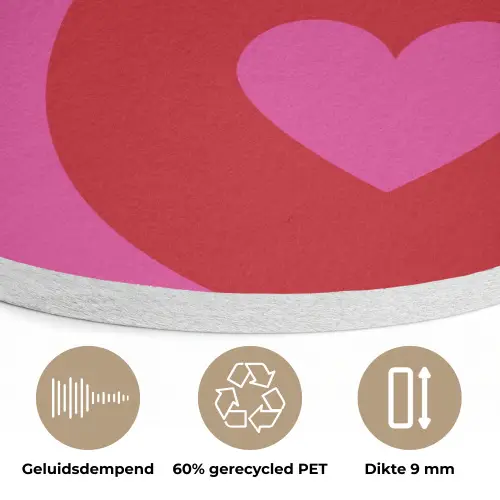 Minimalistisch - Rood - Roze - Hartjes Akoestische PET Vilt - Rond klein -closeup_NL
