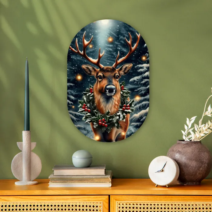 Kerst - Magie - Bos - Kleurrijk Wandcirkel Ovaal Forex klein -sfeer2