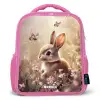 Bloemen - Bruin - Konijntje - Vlinder Kinderrugzak - Roze middel -3d