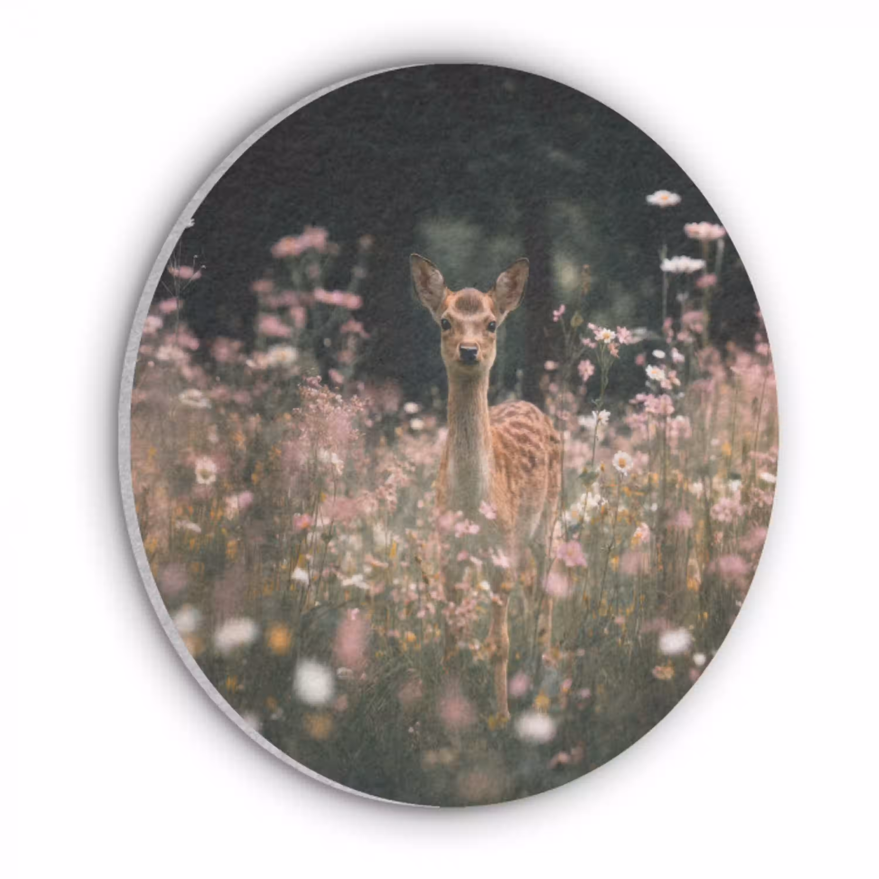 Hert - Wilde bloemen - Bos Akoestische PET Vilt - Rond klein -3d