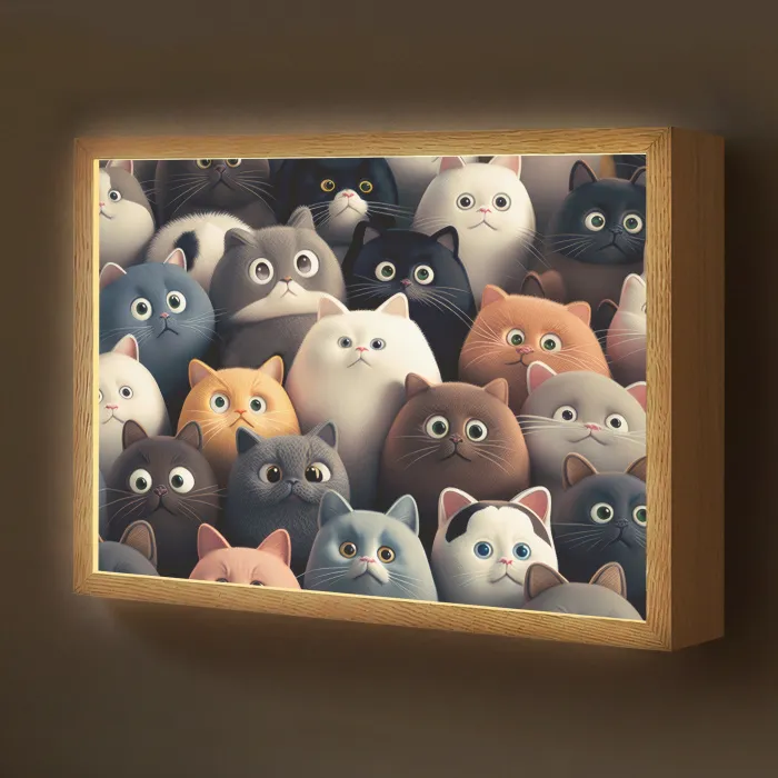 Kat - Dieren - Poes - Patroon - Jongen - Meisje Light Box met batterij (Wandlamp kind) middel -z3d_website