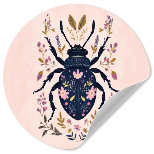 Donkerblauw - Kever - Bloemtakken - Sierlijk Wandcirkel behangsticker klein -3d
