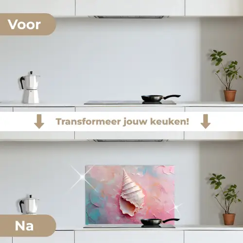 Schelp - Pastel - Pink keuken achterwand spatscherm klein -voor_na_NL