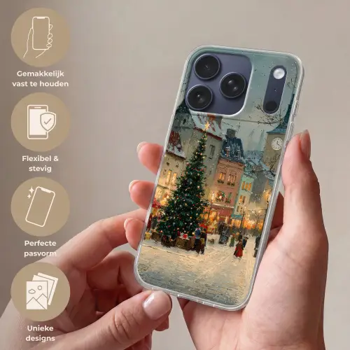 Kerstsfeer - Stadsplein - Kleurrijk Telefoonhoesje iPhone 17 Pro klein -sfeer3_NL
