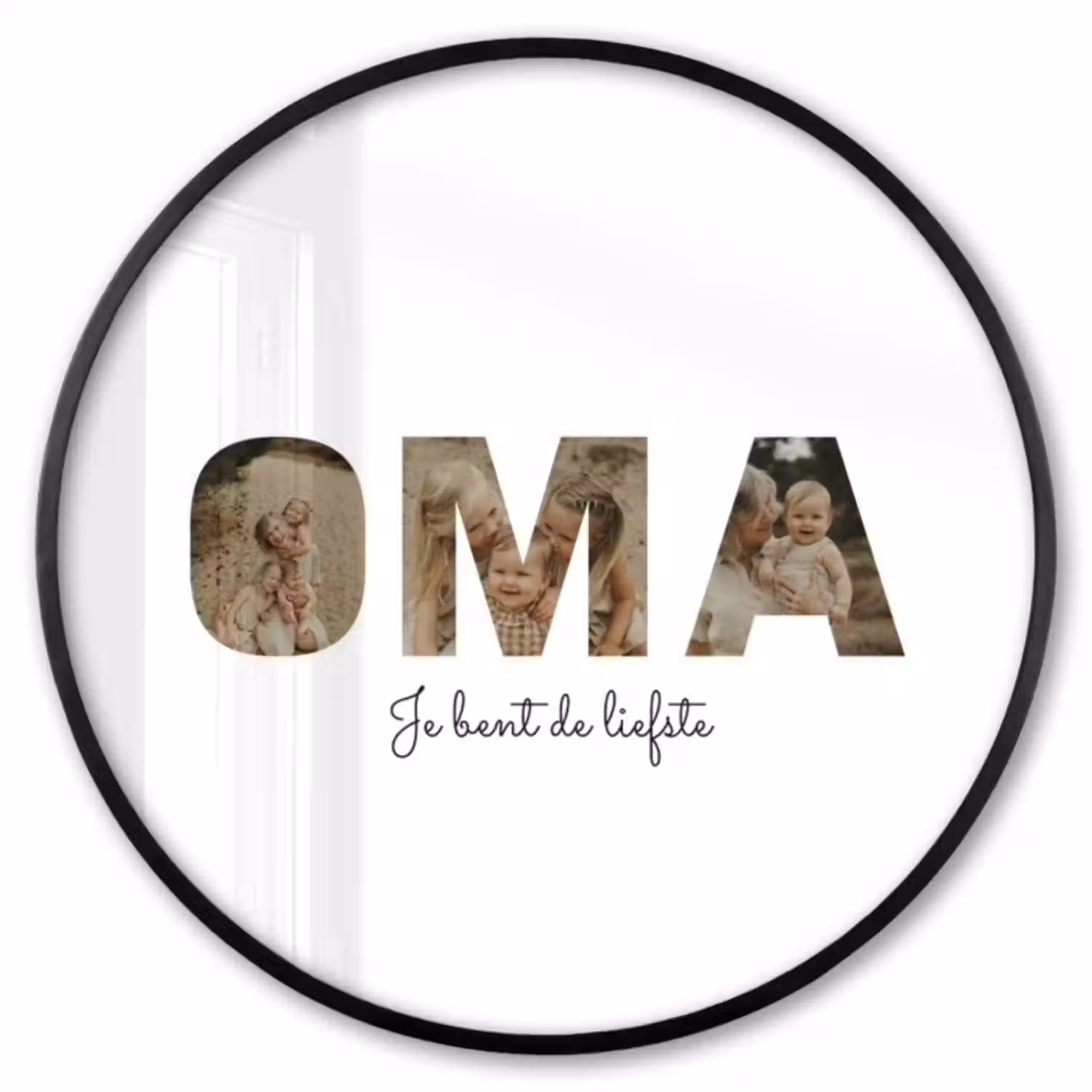 Gepersonaliseerde ronde fotolijst - Oma - Lettercollage
