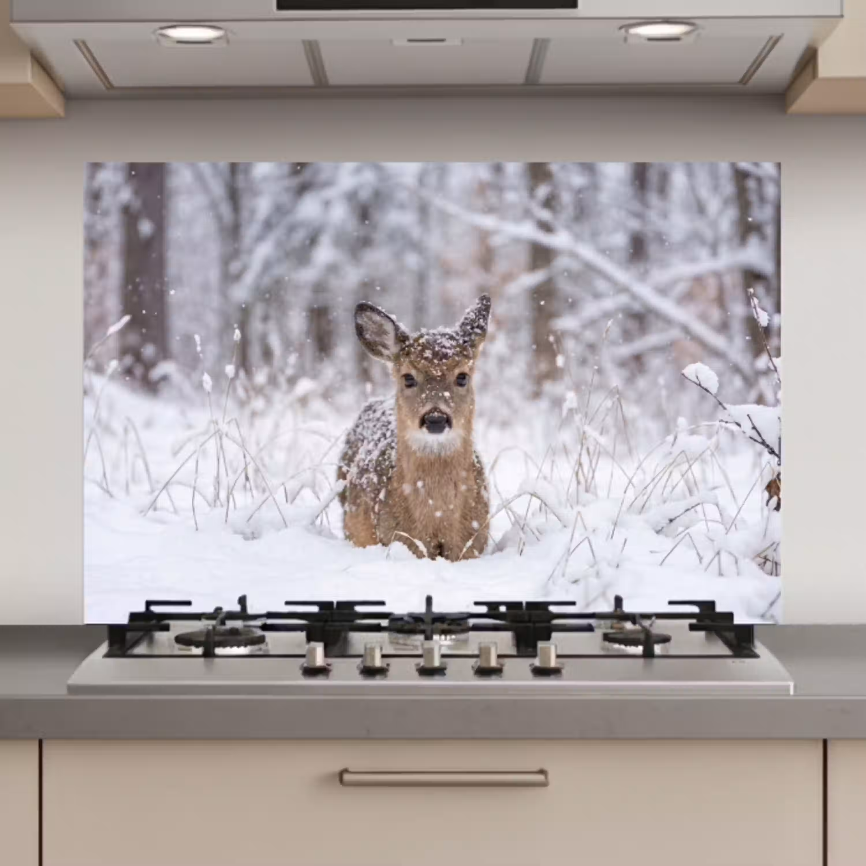 Hert - Sneeuw - Bos - Dieren - Vertederend keuken achterwand spatscherm klein -3d_website