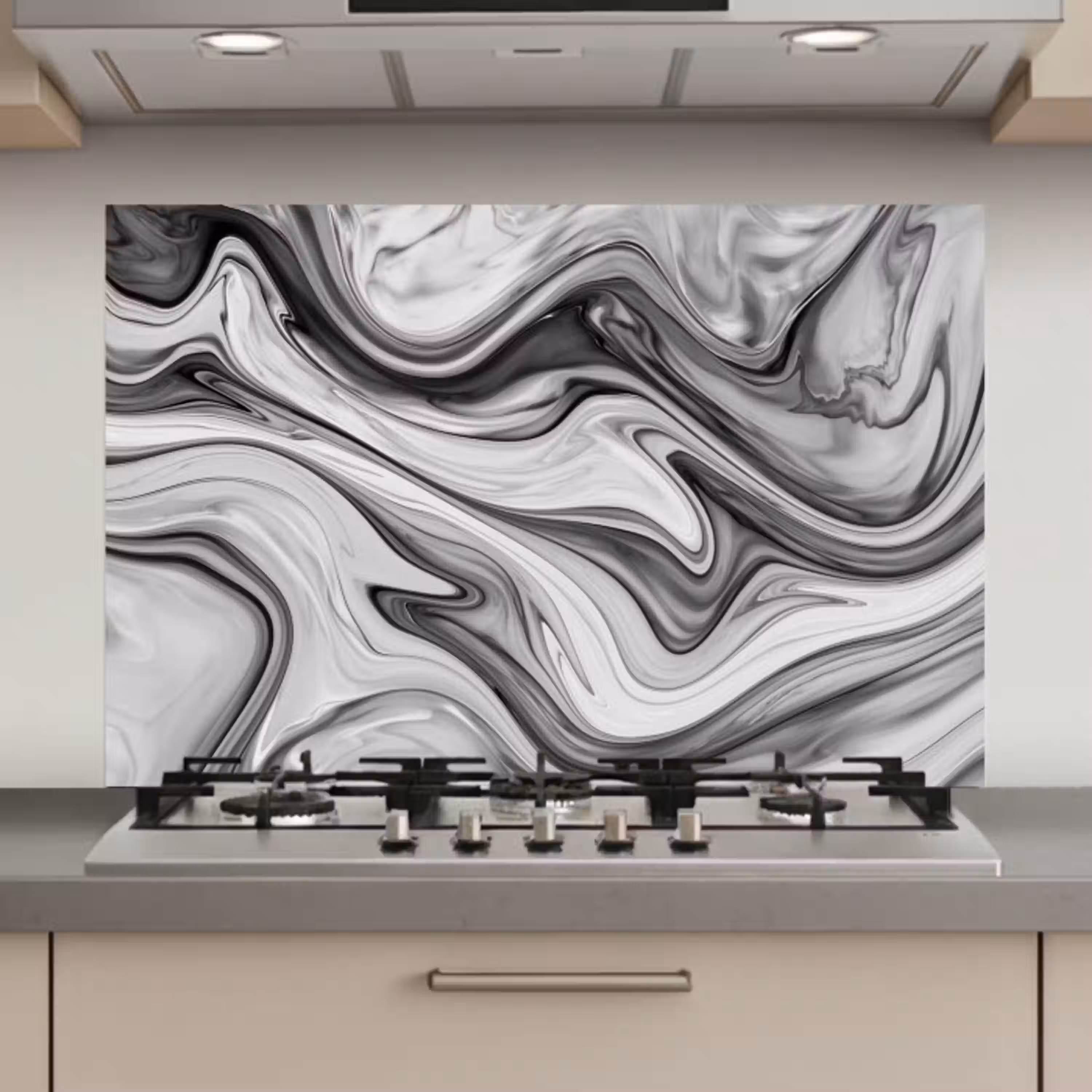 Marmer - Patronen - Grijs - Marmerlook - Zwart keuken achterwand spatscherm klein -3d_website
