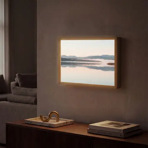 Water - Bomen - Mistlaag Light Box met batterij (Wandlamp) middel -sfeer1
