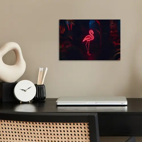 Flamingo - Roze - Neon - Licht poster papier klein -sfeer1