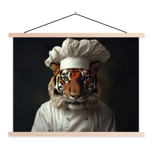 Tijger - Kokskleding - Bruin textielposter latten blank klein -3d