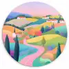 Landschap - Paars - Pastel - Huizen Wandcirkel plexiglas klein -3d