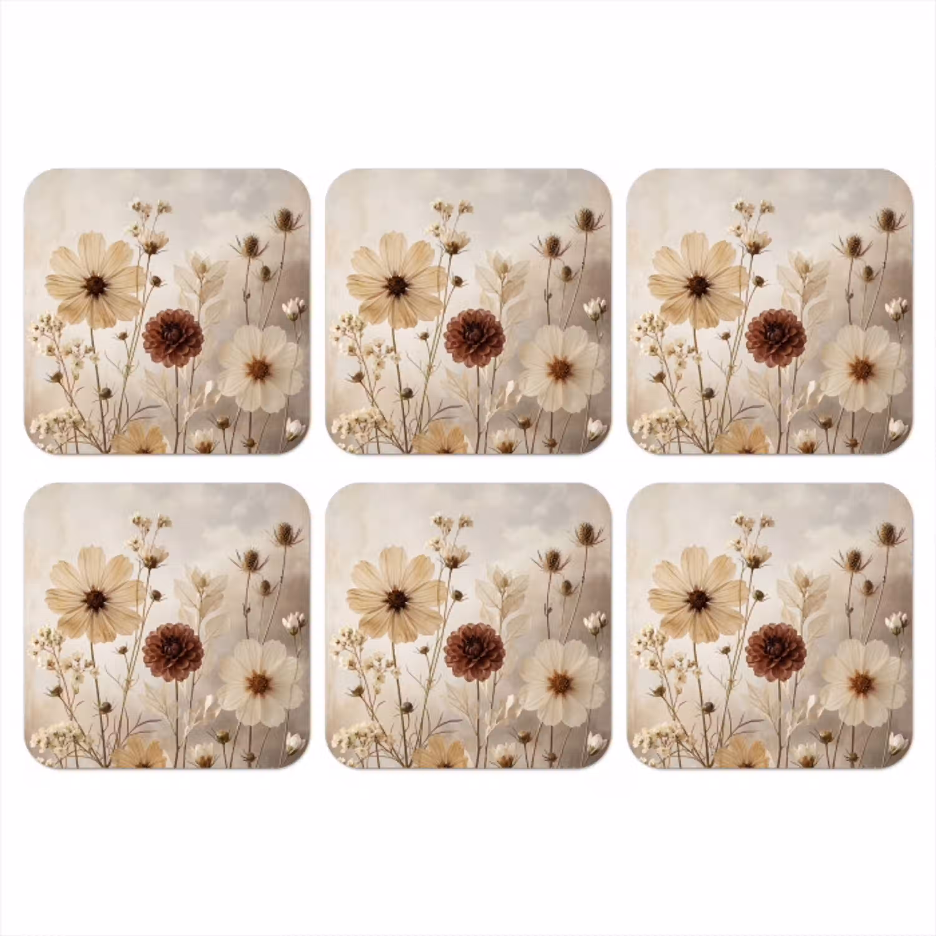 Wilde bloemen - Botanisch - Vintage - Natuur - Rustiek onderzetter kurk middel -3d