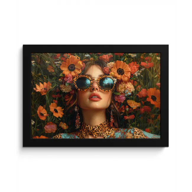 Vrouwen - Bloemen - Modern - Bril - Abstract fotolijst zwart zonder passe partout klein -3d