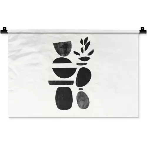 Japandi - Zwart - Abstract Wandkleed katoen klein -zz3d