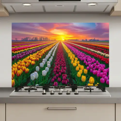 Tulpenveld - Zonsondergang - Kleurrijk keuken achterwand spatscherm klein -3d_website