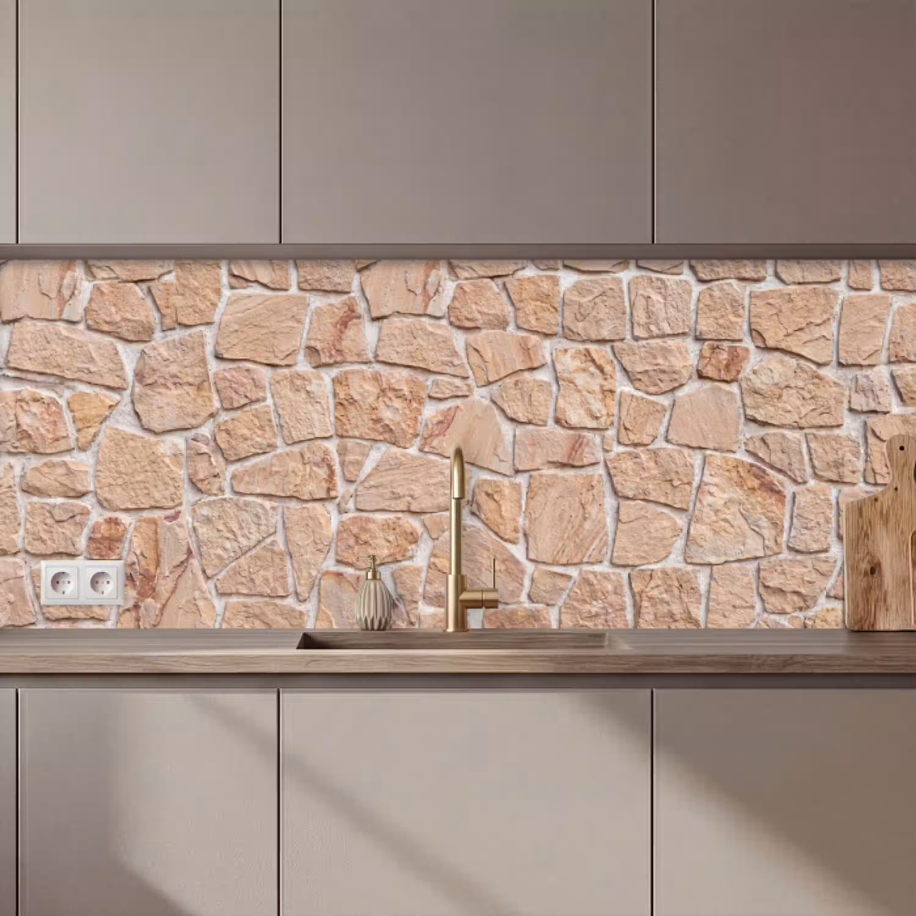 Muur - Steen - Patroon - Rustiek - Beige keuken achterwand 2 middel zz_3dshopping