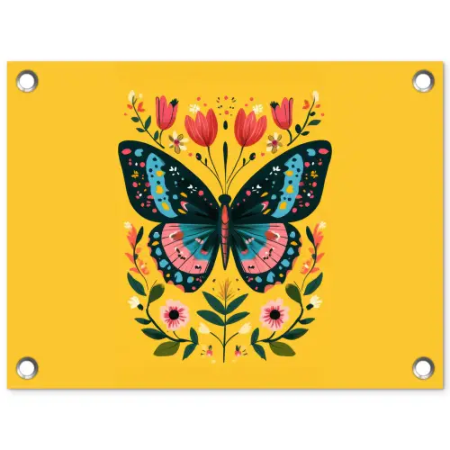 Bloemen - Kleurrijk - Vlinder - Sierlijk tuinposter los doek klein -3d