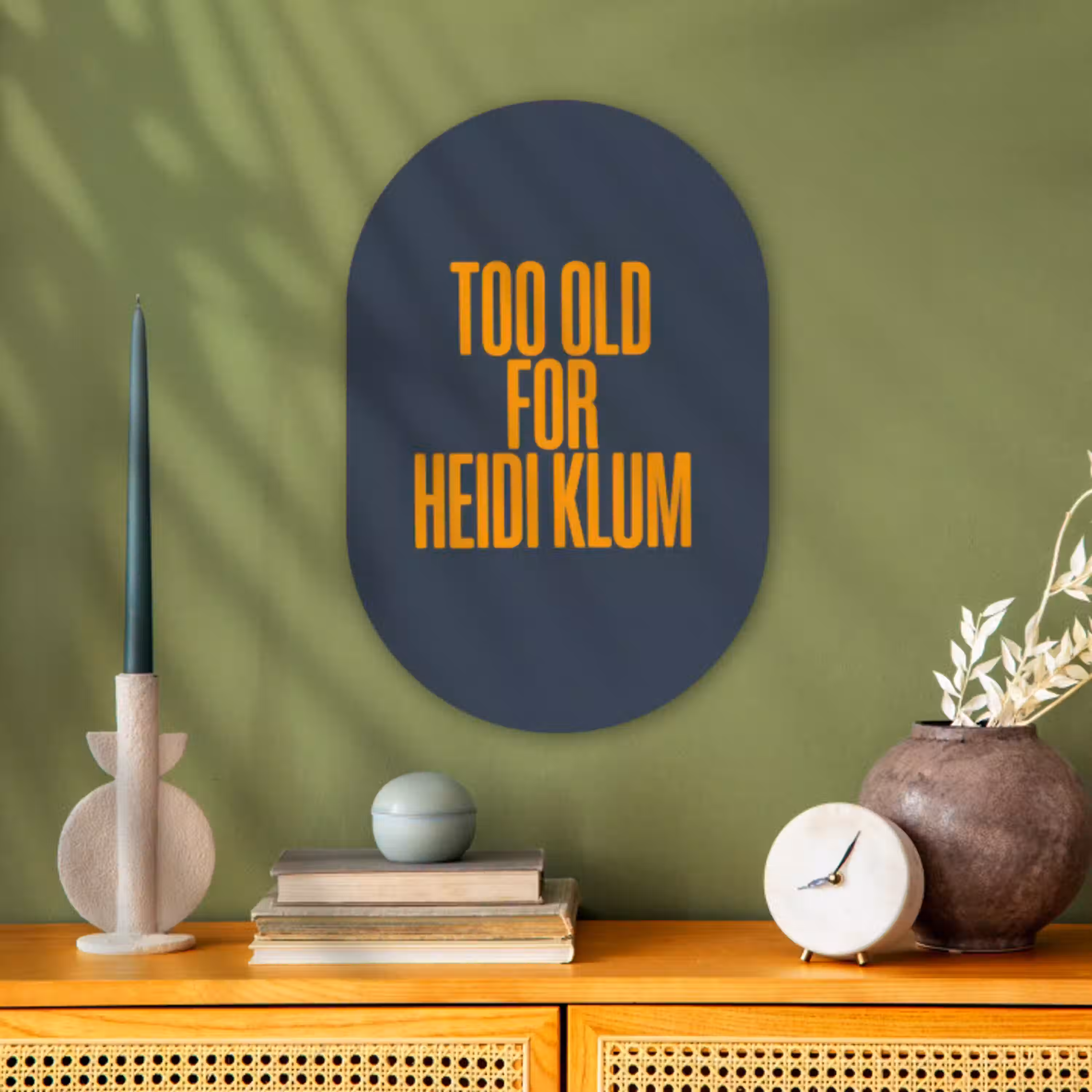 Too old for heidi klum - Geel - Blauw Wandcirkel Ovaal Forex klein -sfeer2