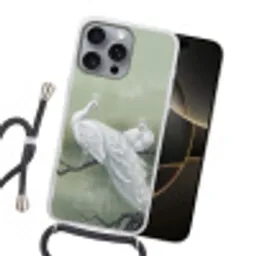 Pauwen - Wit - Natuur - Groen Hoesje iPhone 16 Pro Max met koord klein -sfeer1