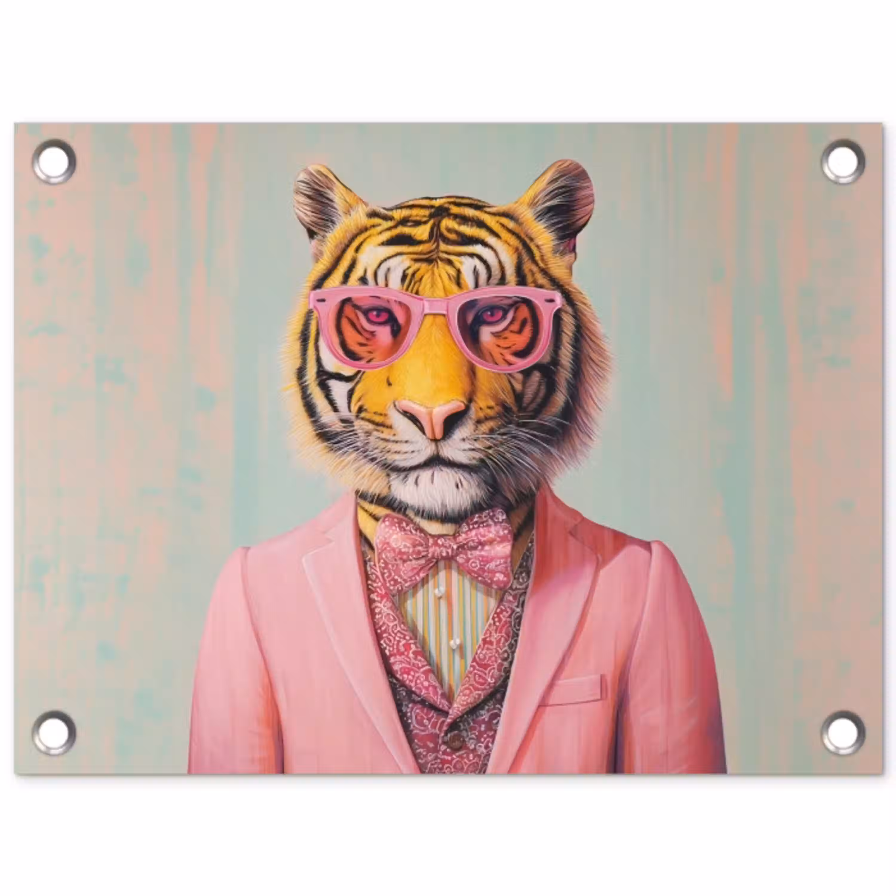 Tijger - Strik - Jasje - Roze tuinposter los doek klein -3d
