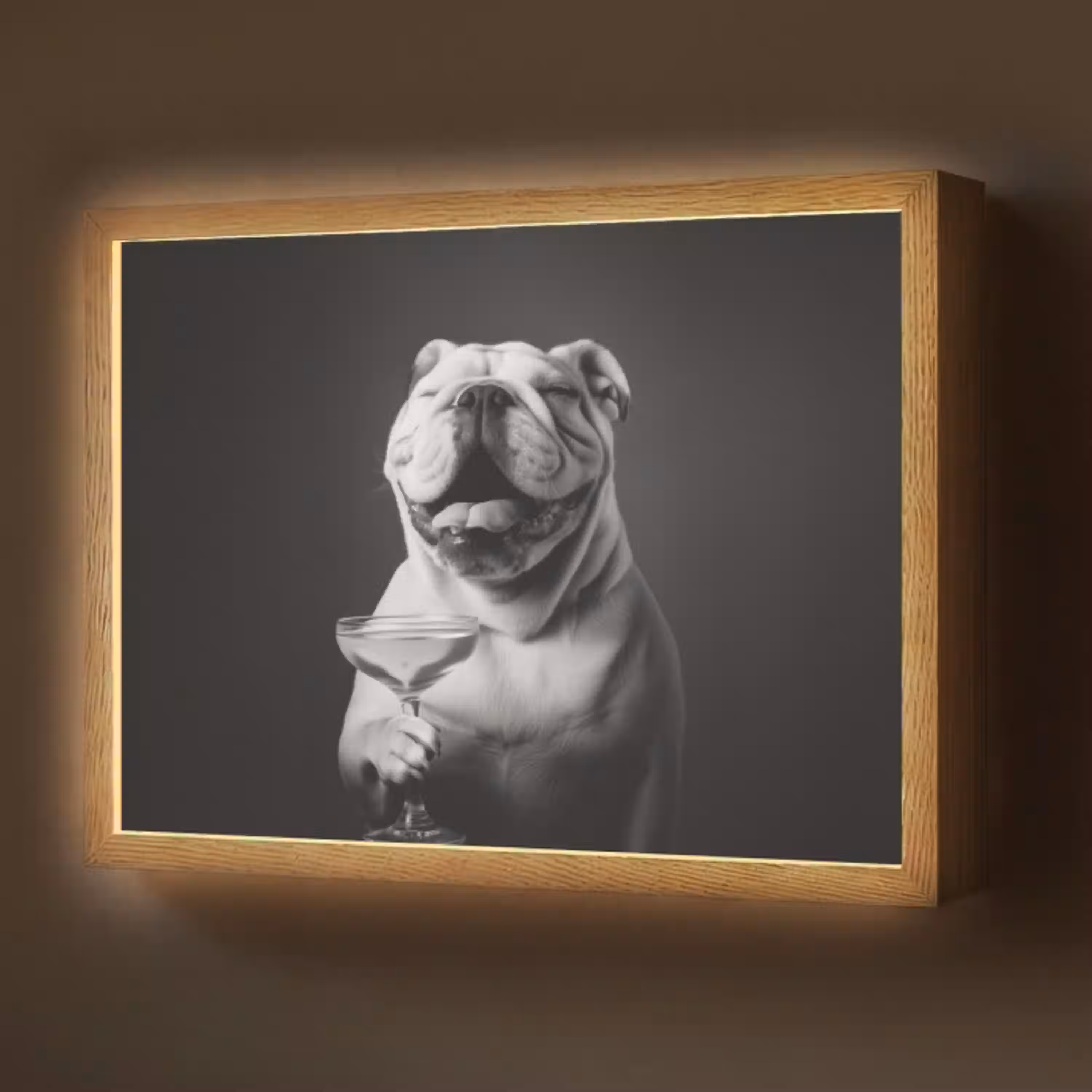 Buldog - Hond - Glas Light Box met batterij (Wandlamp) middel -z3d_website