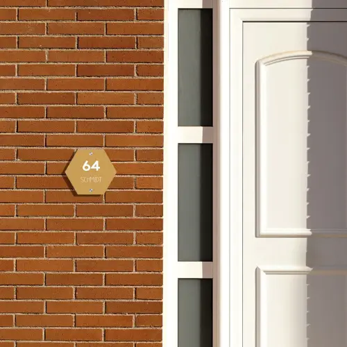 Mosterdgeel - Modern Naambord Hexagon klein -sfeer3-hexagon-XS