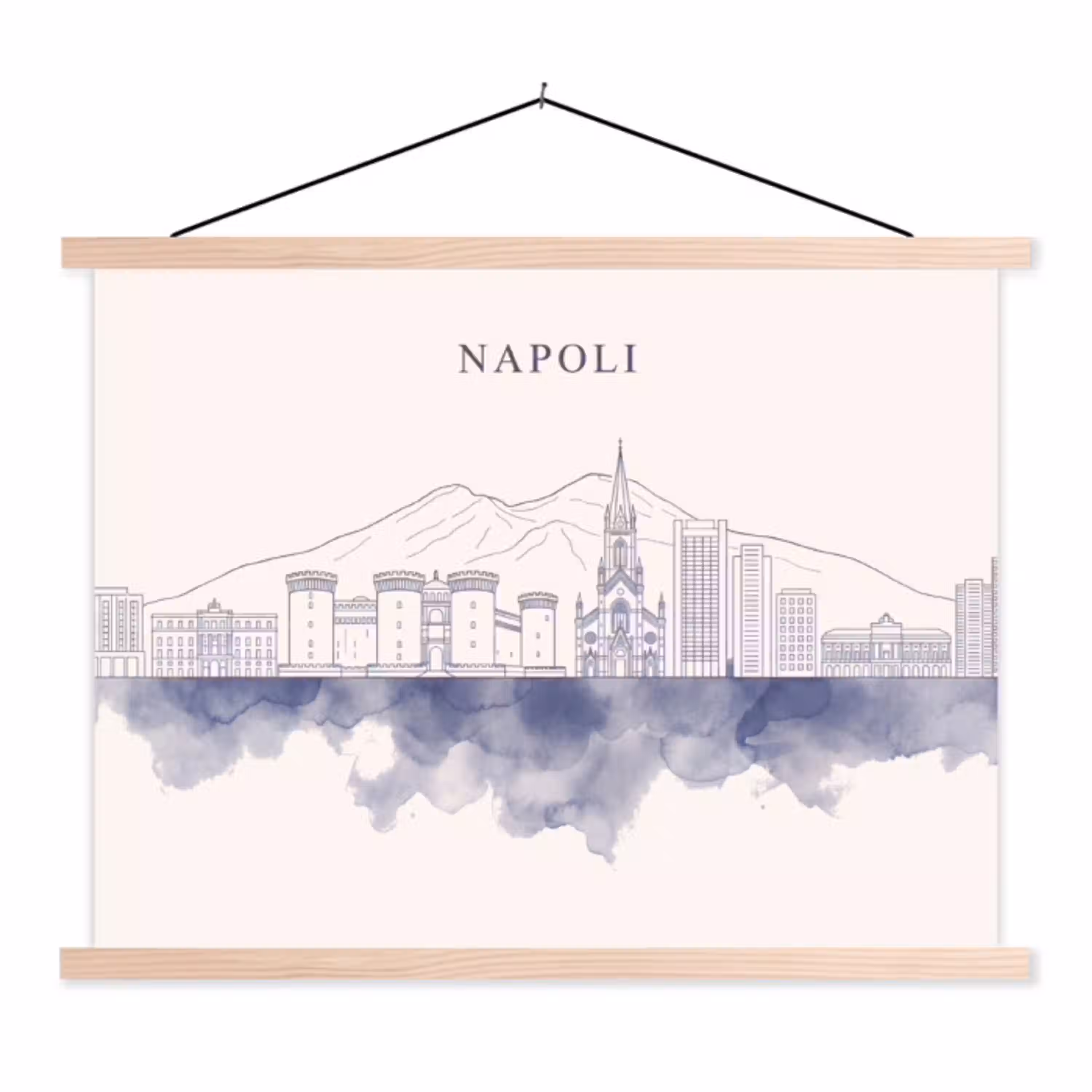 Napels - Skyline - Italie - Lijntekening - Aquarel textielposter latten blank klein -3d